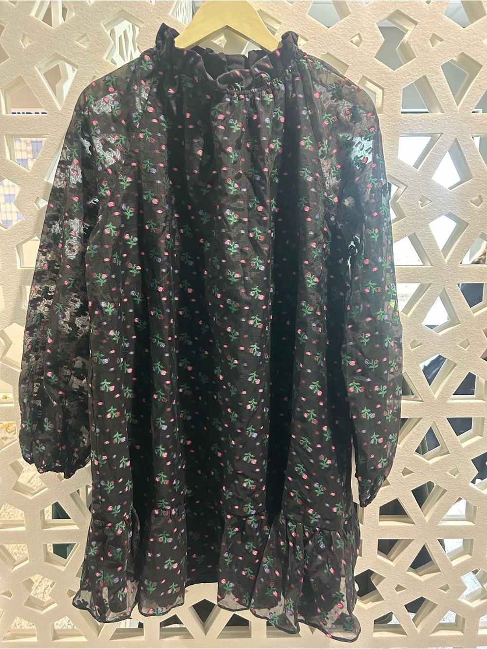 Cynthia Rowley Black Mini Dress with Pink Floral Print